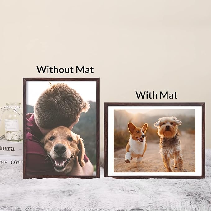 12x16 Picture Frame Set of 6, Display Pictures 11x14 with Mat or 12x16 Without Mat,Wall Gallery Photo Frames, Brown
