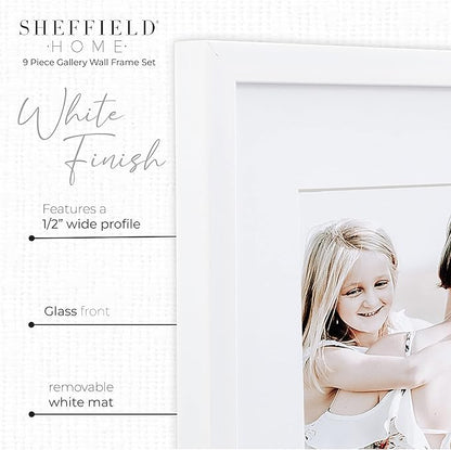 Sheffield Home 9 Piece Gallery Wall Frame Set, 12x12 Inch, White