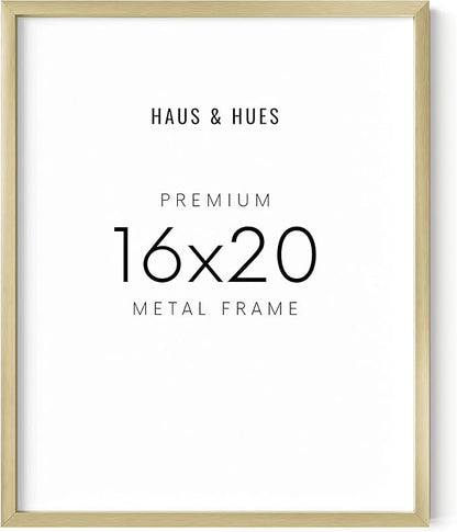HAUS AND HUES 16x20 Gold Picture Frame - Modern Aluminum Wall Art Display - Lightweight 16x20 Frame for Posters, Prints, Photos - Ready-to-Hang Vertically & Horizontally