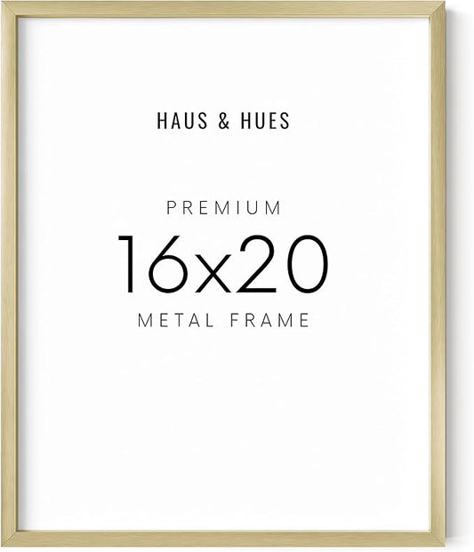HAUS AND HUES 16x20 Gold Picture Frame - Modern Aluminum Wall Art Display - Lightweight 16x20 Frame for Posters, Prints, Photos - Ready-to-Hang Vertically & Horizontally