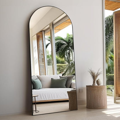 Rowjut Floor Full Length Mirror, Arched Mirrors Full Length 71"x30" Freestanding Large & with Aluminum Frame & Wall Mounted & Hanging or Leaning/Full Body Mirror for Bedroom, Black