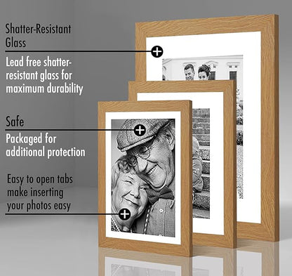 Americanflat Set of 7 Picture Frames with Shatter-Resistant Glass - Gallery Wall Frame Set with One 11x14, Two 8x10 and Four 5x7 Frames - Signature Collection - Dark Oak