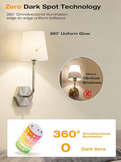CLOUDY BAY 10000mAh Battery Operated Wall Sconces,Up to 100 Hours with Rechargeable RGB Dimmable Magnetic Bulb,Cordless Wall Lighting Fixtures with Remote for Bedroom,Brushed Nickel,2 Pack-17.9inch