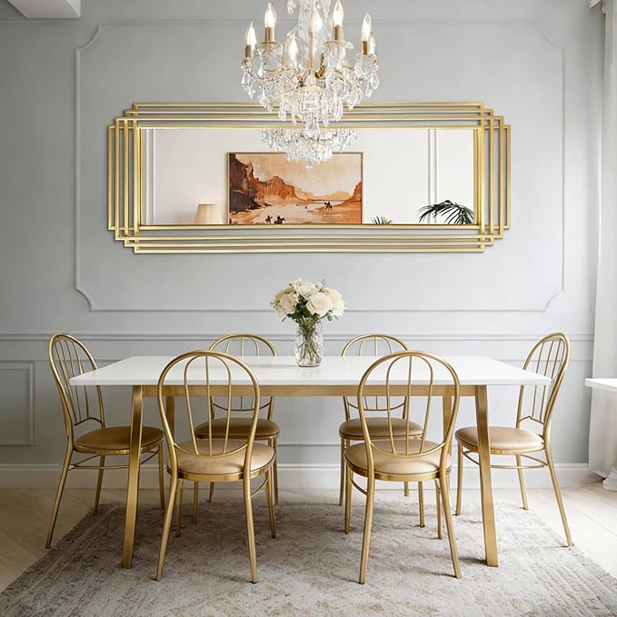 Geometric Wall Mirror, 63"x24" Large Rectangle Mirror with Gold Metal Frame, Modern Elegant Art Deco Mirror for Living Room Bedroom Entryway Hallway, Hangs Vertically or Horizontally