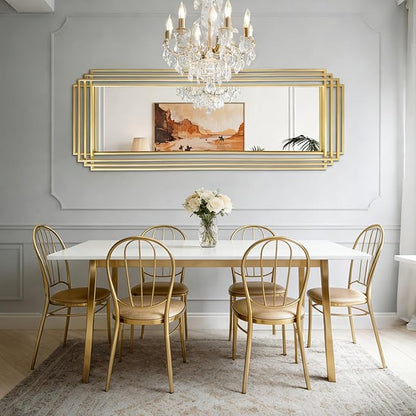 Geometric Wall Mirror, 63"x24" Large Rectangle Mirror with Gold Metal Frame, Modern Elegant Art Deco Mirror for Living Room Bedroom Entryway Hallway, Hangs Vertically or Horizontally