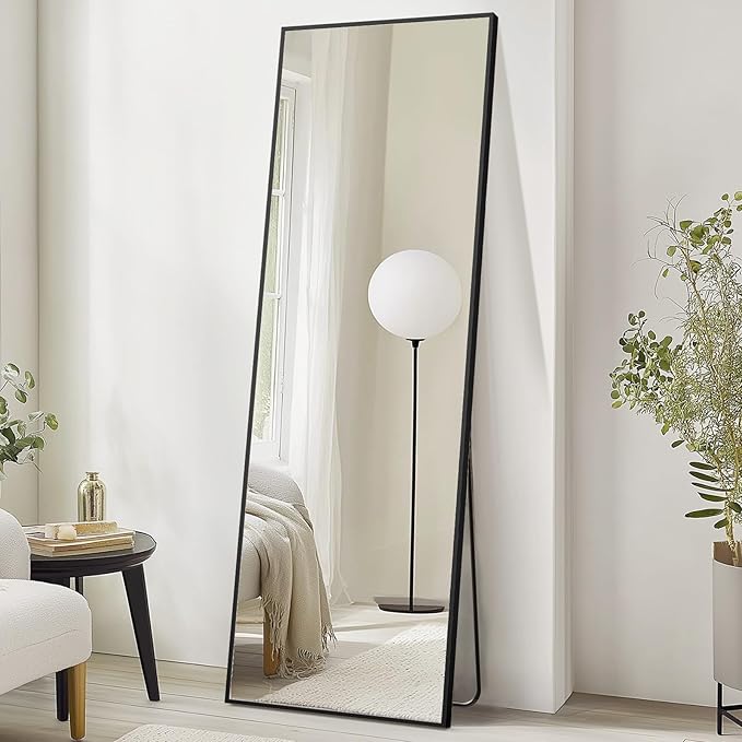 Sweetcrispy 71"x26" Full Length Mirror, Full Body Mirror with Aluminum Alloy Thin Frame, Leaning or Standing, Suitable for Bedroom, Livingroom, Cloakroom, Black