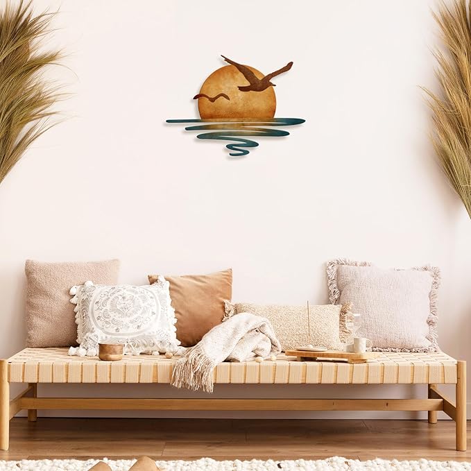 ARTINME Sun Metal Wall Art Minimalist Modern Wall Art Boho Decor Sunset Interior Art Sun Design Wall Art for Room Living Room Kitchen Bedroom, 16 x 11.4'' (Orange)