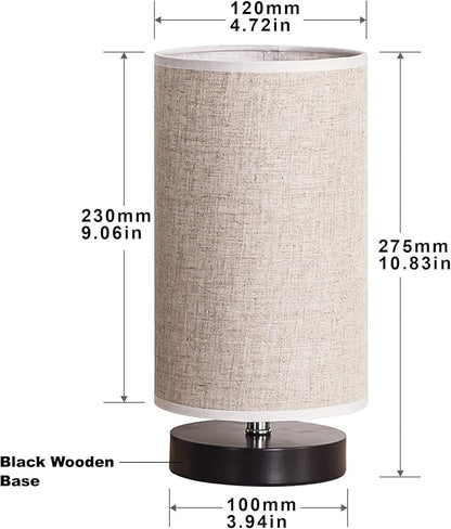 lifeholder Table Lamp, Bedside Nightstand Lamp, Simple Desk Lamp, Fabric Wooden Table Lamp for Bedroom Living Room Office Study, Cylinder Black Base