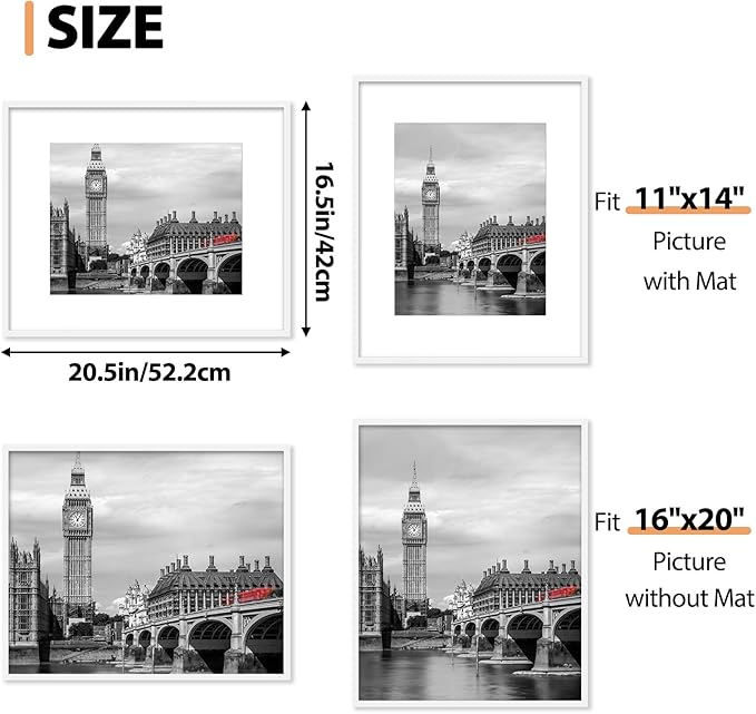 Fixwal 16x20 Poster Frame Set of 6 with Shatter Resistant Plastic Glass, Thin Border and Light Weight Photo Frames for Wall, Gift for Mother's Day, Father's Day, White