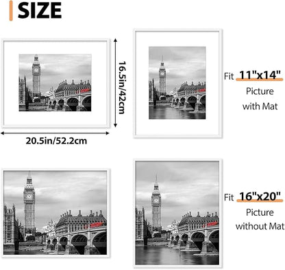 Fixwal 16x20 Poster Frame Set of 6 with Shatter Resistant Plastic Glass, Thin Border and Light Weight Photo Frames for Wall, Gift for Mother's Day, Father's Day, White