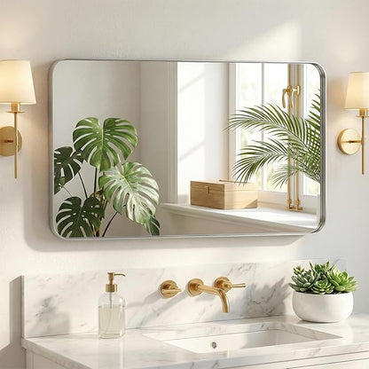 NEWBULIG 24"x40" Sliver Wall Mirror, Bathroom Mirrors for Over Sink, Matte Metal Framed Vanity Mirror with Tempered Glass, Entryway, Living Room, Bedroom