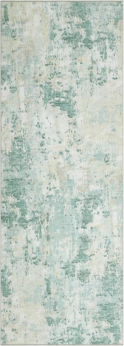 ROYHOME Modern Abstract 2x6 Runner Rug Washable Non Slip Stain Resistant Rug for Hallway Kitchen Bedroom Non Shedding Low Pile Indoor Floor Cover,Green