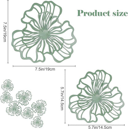 7 Piece Metal Wall Decor for Living Room, Boho Double Layered Iron Flower Wall Hanging Art, Aesthetic Indoor Metal Wall Sculpture Decor for Bedroom Kitchen Bathroom Farmhouse Home Office, Green