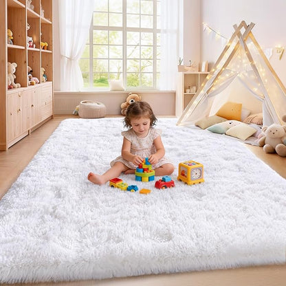 White Non-Slip Plush Rugs for Living Room, White Shaggy Carpets for Living Room, Fuzzy Rugs for Kids' Room, Perfect Decor for Modern Home 8x10Feet