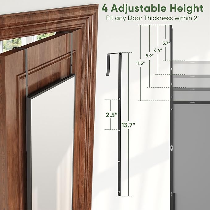 Suidia Full Length Mirror Over the Door&Wall Mounted, 48"x14" Door Mirror with Aluminum Alloy Frame, HD Shatterproof, No-Drill, Hanging Mirrors for Bedroom, Bathroom, Dorm, Closet, Rect, Black