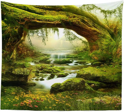 Llamazing Forest Landscape Natural Tapestry - Home Decor for Living Room Bedroom - Magic Curtain (Sunlight&Creek, 90.5''L70.8''W) XGXL