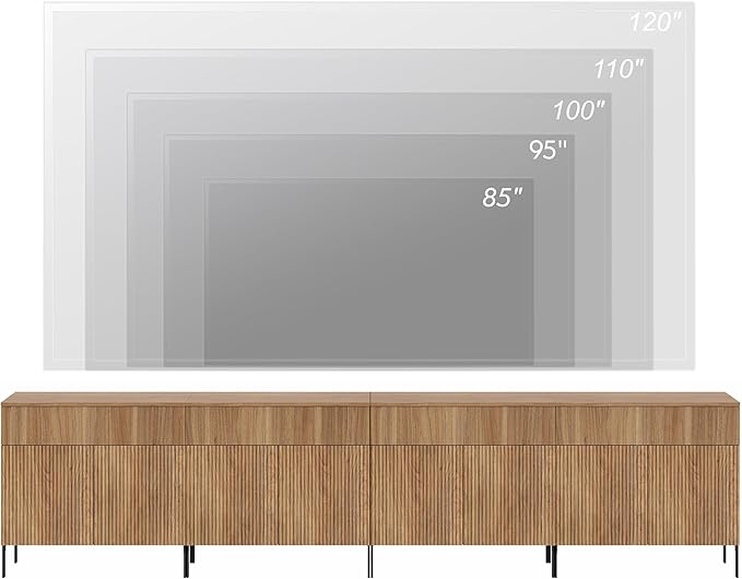 WAMPAT Large Fluted TV Stand TVs up to 120 inch, 126" W Modern TV Entertainment Center with Storage and 4 Drawers & 8 Doors, Wood Media TV Console Table with Storage for Living Room, Light Walnut