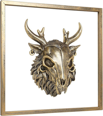 JJALIGHTS Exquisite Resin Animal Head Wall Sculpture (Gift Metal Frame) - Imitation Copper Vintage Decor for Living Room, Bedroom & Office | Decorative Wall Hanging Art (Wendigo)