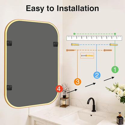 Bathroom Mirror for Wall, Gold Bathroom Vanity Mirror for Over Sink 24 x 36, HD Reflection Shatterproof Mirror for Living Room Bedroom Entryway, Metal Frame Rectangular Shape