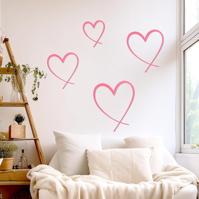 KOYILTD 4 Pcs Metal Heart Wall Art for Bedroom Modern Love Heart Wall Decor Metal Wall Decoration above Bed for Living Room Bathroom Office Wedding (Pink, Classic)