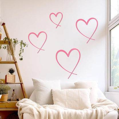 KOYILTD 4 Pcs Metal Heart Wall Art for Bedroom Modern Love Heart Wall Decor Metal Wall Decoration above Bed for Living Room Bathroom Office Wedding (Pink, Classic)