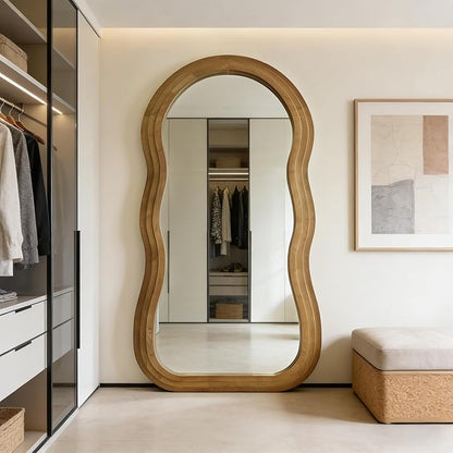 Wavy Full Length Mirror, 71"x33.5" Oversized Aesthetic Floor Mirrors with Triple Layer Solid Wood Frame, Premium Organic Full Body Mirror for Living Room Entryway Cloakroom, Leaning/Hanging