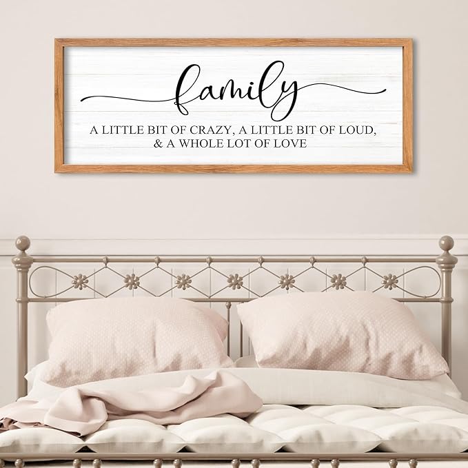 AuraPeak Family Wall Decor For Family A Little Bit Of Crazy Sign Hallway Entryway Horizontal Home Modern Positive Farmhouse Living Room Wall Hanging Art (Wood 40"×15")
