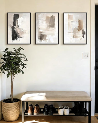 PHOPAGO Modern Abstract Framed Wall Art Mid Century Minimalist Beige Pastel Neutral Wall Decor for Kitchen Hallway - 12x16in Black Framed
