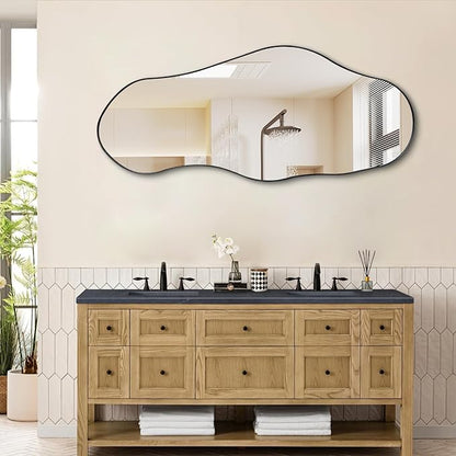 Irregular Mirror, 47"x20.5" Asymmetrical Mirrors with Metal Frame, Modern Abstract Wall Mirror for Living Room Bathroom Bedroom Hallway Entryway, Hangs Vertically or Horizontally
