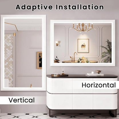 Amorho Bathroom Mirror, 50x36 Inch White Framed Bathroom Mirrors for Over Sink, Wall-Mounted Mirrors for Bedroom, Living Room, Entryway(Horizontal/Vertical).