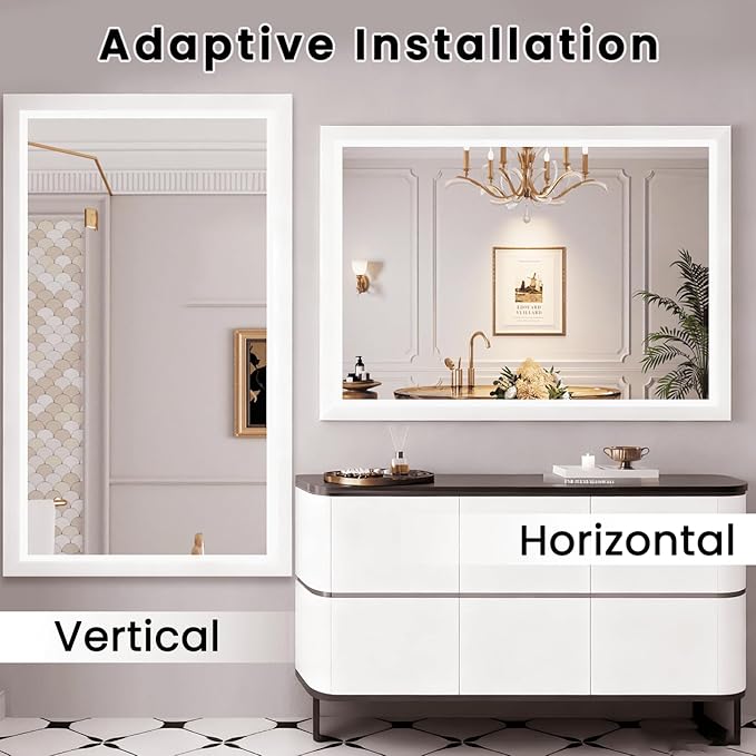 Amorho Bathroom Mirror, 48x40 Inch White Framed Bathroom Mirrors for Over Sink, Wall-Mounted Mirrors for Bedroom, Living Room, Entryway(Horizontal/Vertical).