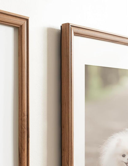 Kate and Laurel Adlynn Rectangle Picture Frame Set of 4; 11 x 14 matted to 8 x 10; Brown; Transitional Four-Piece Frame Set for Gallery Wall Frame Set in Living Room Wall Decor