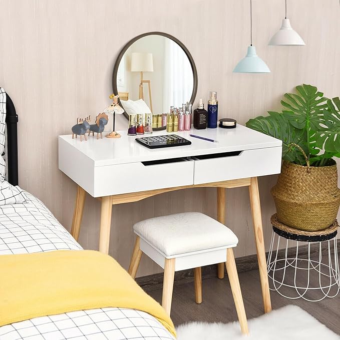 Wall Mirror Small Round Bathroom Mirror Metal Brushed Framed Rounded Corner Ative Hanging Mirror for Living Room Bedroom Entryway Farmhouse Caffee