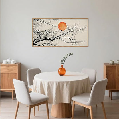 Large Vintage Tree Branch Framed Canvas Wall Art Set, Retro Tree Drawing Wall Decor, Nature Botanical Wall Painting, Neutral Landscape Art Print for Living Room, Bedroom, Office - 20"X40"x1