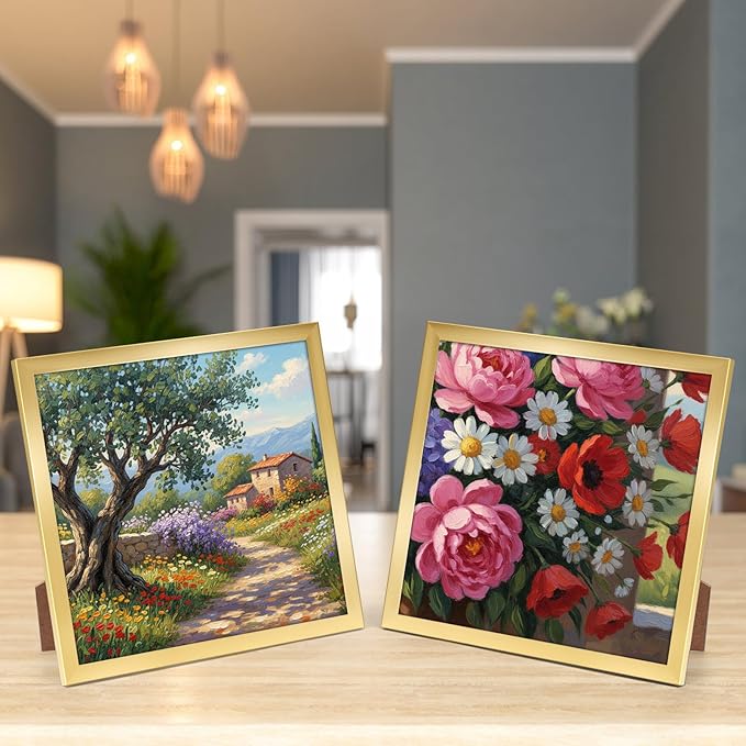Hoikwo 18 Packs 8x8 Gold Plastic Multi Picture Frames Set with Plastic Cover, for Family Photos, Artwork, Light Weight Bulk 8 by 8 Frames Pack for Wall Hanging and Table, Stylish Picture Frames