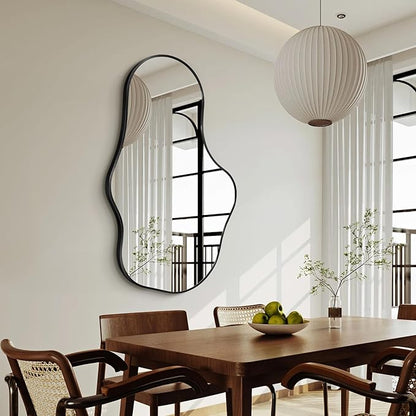 Dorlicecass Mirror Full Length - Wall Mirrors Decorative 26"x 43" Asymmetrical Abstract Aviation Aluminum Alloy Frame Unique for Bathroom, Bedroom, Living Room, Cloakroom, Entryway Black