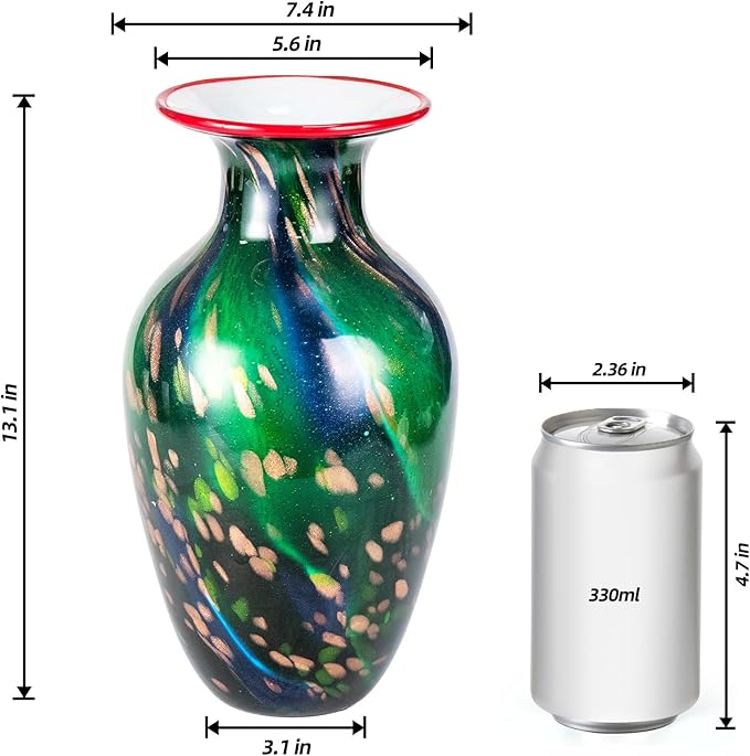 KAMMAK Colored Glass Vase, Beautiful Hand Blown Decorative Vase, Modern Art Vase for Flower Mantle Dining Table Centerpiece, Entryway Living Room Wedding Decoration, 8HPHL010
