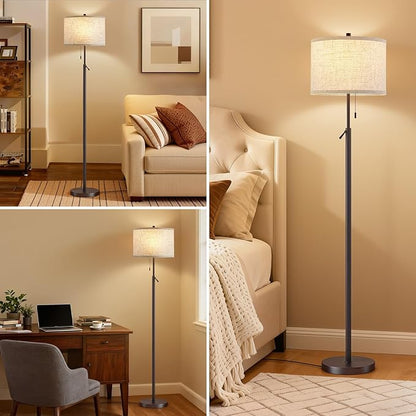 GyroVu Height Adjustable Floor Lamp, Standing Lamp with Metal Base Tall Lamp with Pull Chain & Beige Shade Modern Floor Lamps for Living Room, Bedroom & Office Bulbs Not Included(Brown)