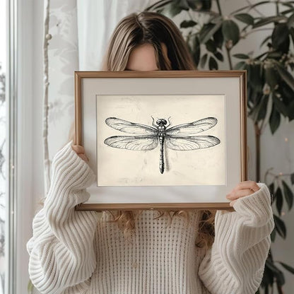 uniro Vintage Dragonfly Sketch Wall Art Prints Farmhouse Decor Neutral Insect Animal Wall Decor, Antique Dragonfly Sketch Drawing Canvas Oil Painting Vintage Artwork Pictures for Bedroom Living Room Decor (8" x 10"-UNFRAMED)