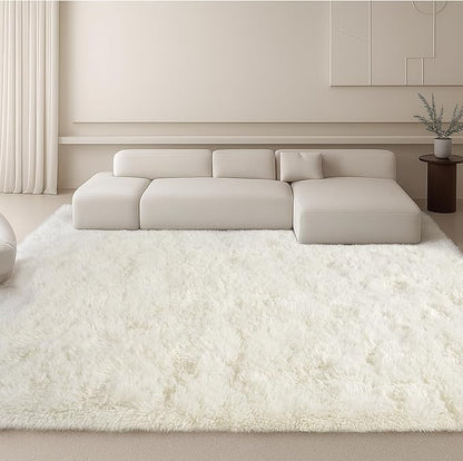 8x10 Area Rugs Living Room, Cream White Large Plush Fluffy Bedroom Carpet, Non-Slip Upgraded Indoor Thick Soft Rug, Modern Plush Carpet Suitable for Kids Home Decor Aesthetics Dorm.