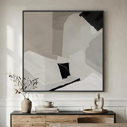 Extra Large Framed Black and White Abstract Wall Art for Living Room, Oversized Square Modern Canvas Prints Paintings, Neutral Minimalist Pictures for Hallway Dining Bedroom Office Wall Decor 40x40 In