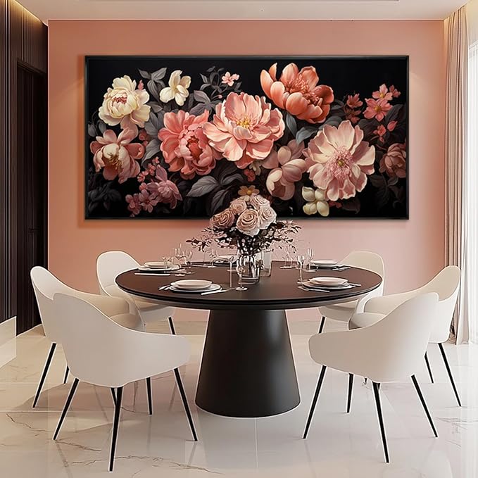 Flower Wall Decor Pink and White Botanical Painting Home Decor Aesthetic Framed Artwork for Living Room Bedroom Office Room Decor 24"x 48"
