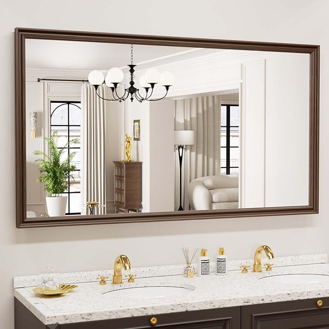 WEER Retro Copper Bathroom Mirror, 55x30 Inch Bronze Oil Rubbed Framed Mirror, Rectangle Classic Vintage Framed Wall Mirror, Farmhouse Vanity Mirror, Tempered Glass, Vertically or Horizontally