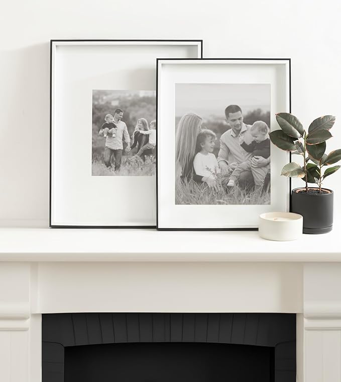 Kate and Laurel Gibson Modern Wall Picture Frame Set of 3; 14x18 matted to 11x14; Black and White; Three-Piece Frame Set for Gallery Wall Frame Set in Living Room Wall Décor