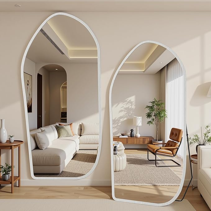 Suidia Full Length Mirror, Oversized Floor Mirror with Solid Wood Frame, Large Standing Mirror for Bedroom Living Room, Wood Art Style, White, 86" L x 40" W