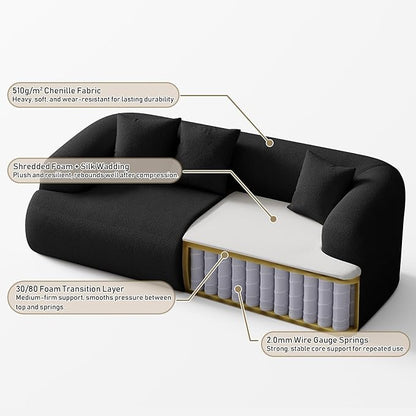 Boneless Couch Set, 91" + 75'' Cloud Couch Set, Chenille Curved Sofa, Modern Compression Sofa for Living Room, Bedroom and Apartment, No Assembly Required, Black