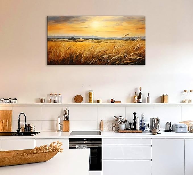 DJSYLIFE Large Farmhouse Wall Decor Wheat Landscape Oil Painting Prints, Crops Kitchen Field Canvas Wall Art，Modern Neutral Traditional Home Decor,Country Living Room Bedroom Decor 20"x40"