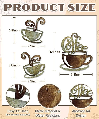 Putuo Decor Rustic Coffee Cup Metal Wall Decor, Vintage Coffee Bar Kitchen Wall Art, Set of 3 Farmhouse Bar Accessories Hanging for Dining Room Cafe Bakery