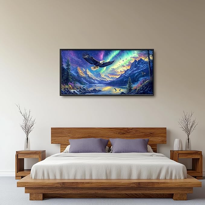 Nature Aurora Borealis Scenery Large Wall Art for Living Room Abstract Eagle Framed Canvas Decor Mountain Landscape Prints Painting Pictures Extra Large Lake Artwork for Bedroom Kitchen Home 30"x60"