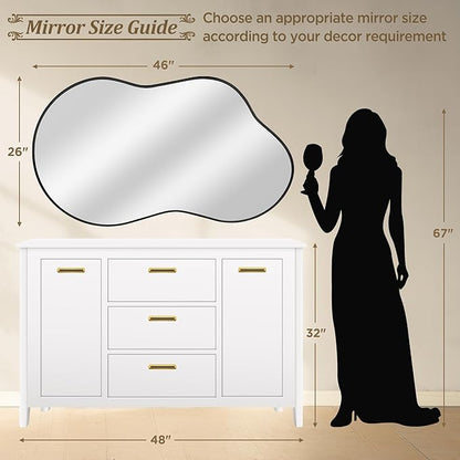 Dorlicecass Bathroom Mirror - Black Irregular Wall Mirrors Decorative 26"x46" Asymmetrical Tempered Glass Aviation Aluminum Alloy Frame for Vanity, Bedroom, Living Room, Cloakroom, Entryway